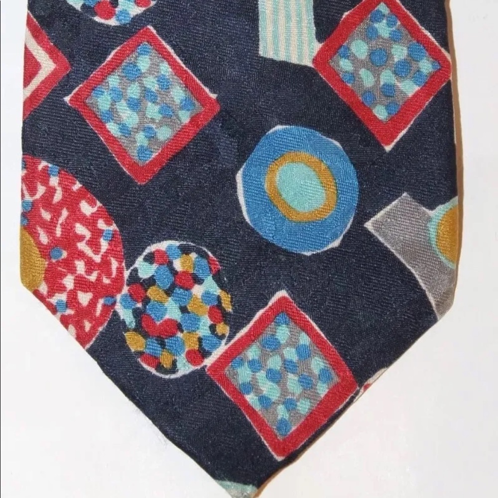 Guy Laroche Men Neck Tie Made In USA 100% Silk Colourful Abstract Design Blue